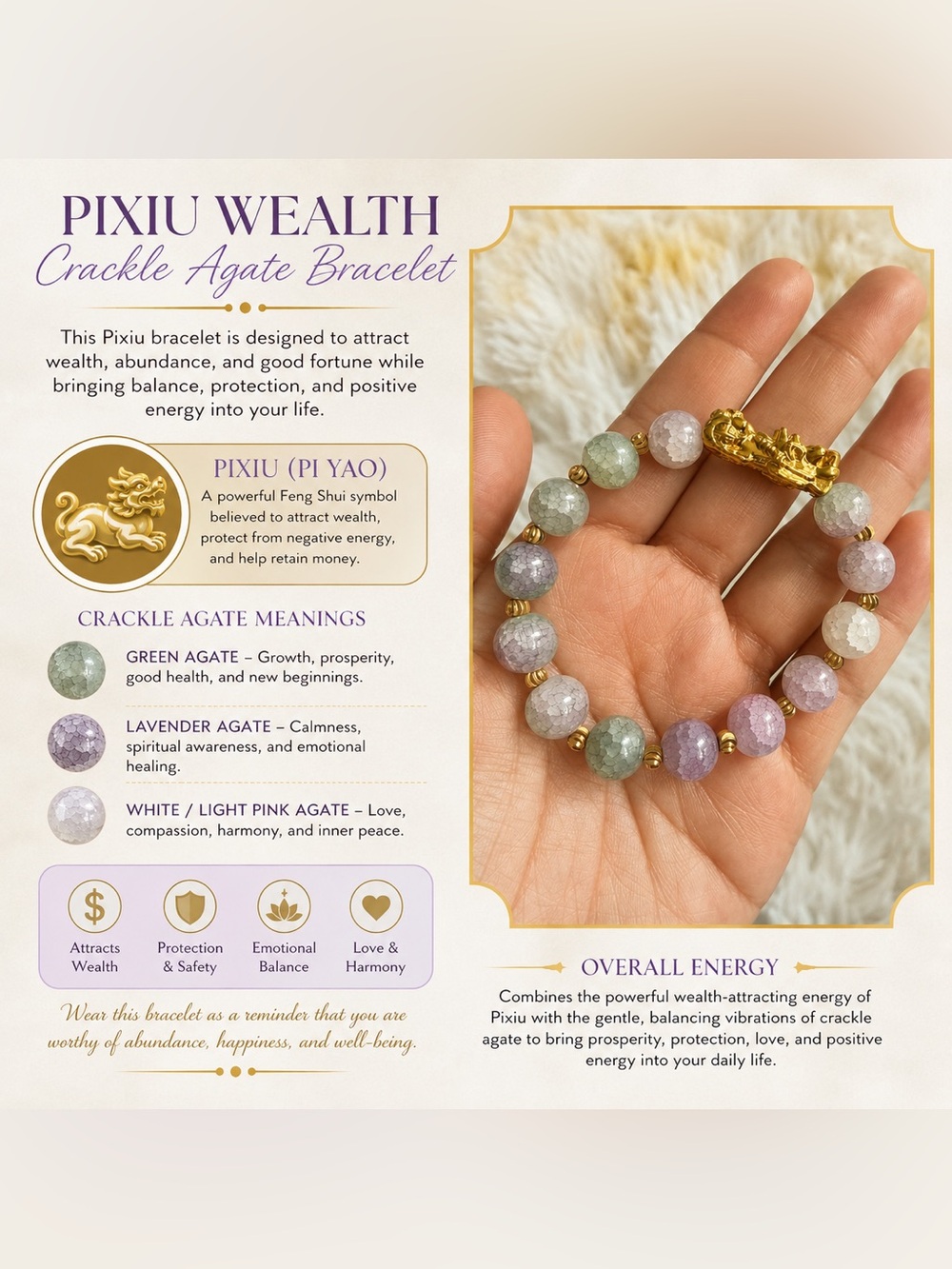 Lavender & Green Agate Bracelet